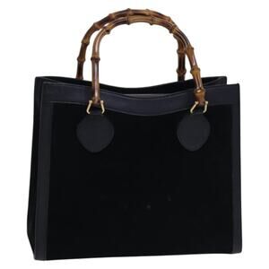 GUCCI Bamboo Hand Bag Suede Leather Black Gold 002 123 002 123